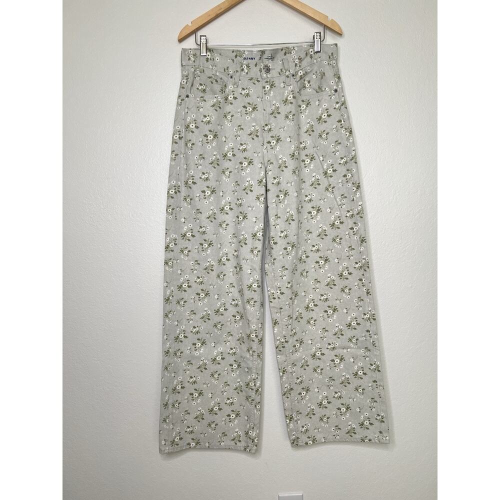 Old Navy Light Gray Wide Leg Floral Pants
